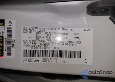 2020 Toyota Tundra Trd Pro z USA, uszkodzony, nr VIN 5TFDY5F13LX940392